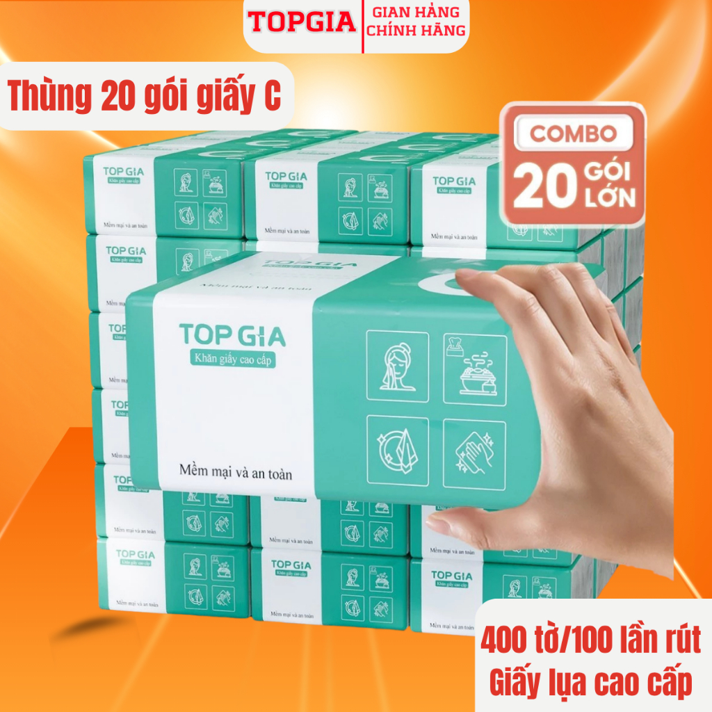 Giấy ăn rút lụa gói lớn Top Gia gói 100 rút 4 lớp siêu dai và không bị bụi giấy
