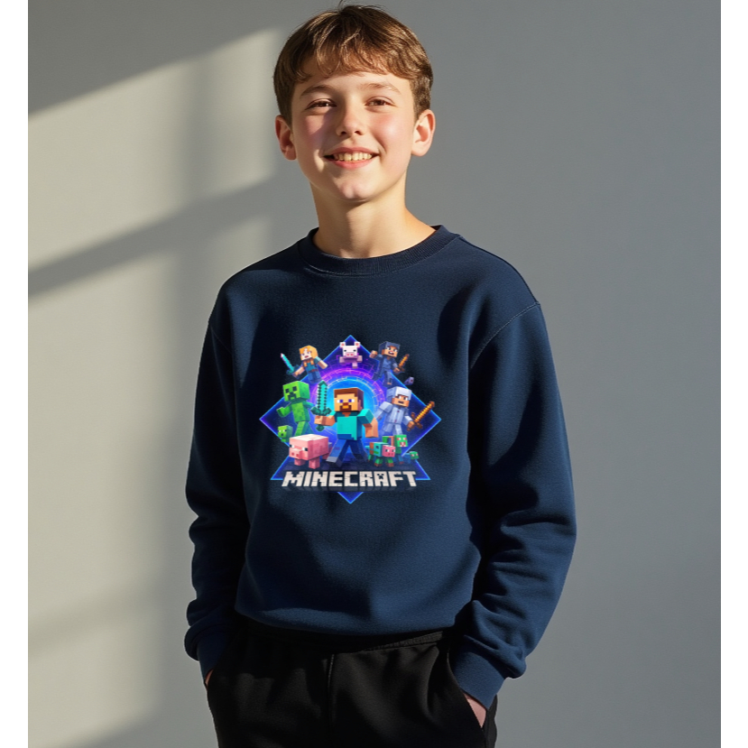 Áo nỉ dài tay NDT25 Minecraft MN001 cho bé trai thu đông