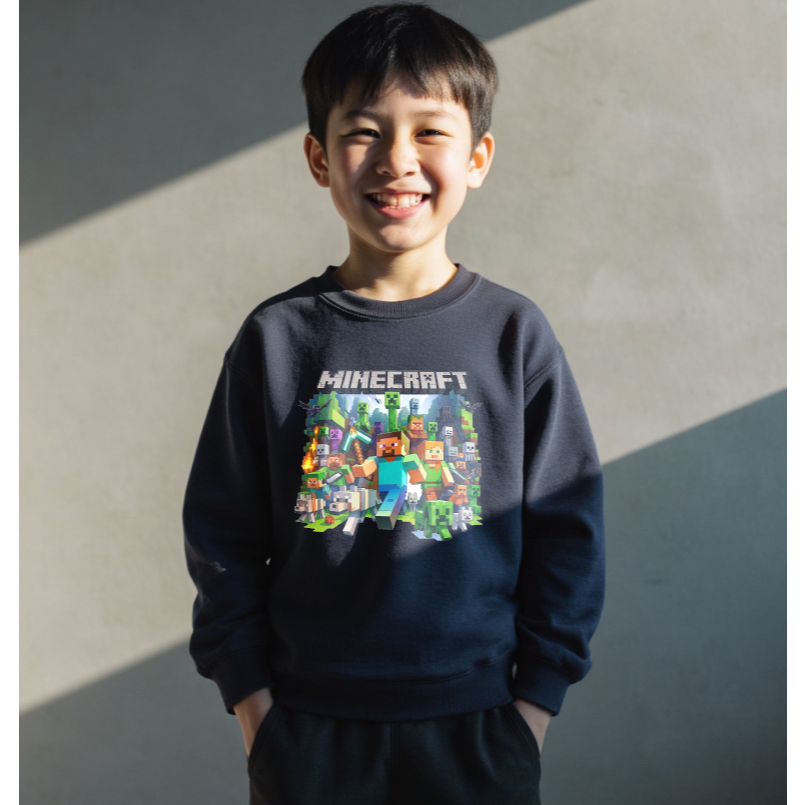 Áo nỉ dài tay NDT25 Minecraft MN002 cho bé trai thu đông