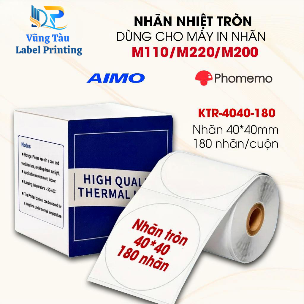 Nhãn in tròn 40mm x 40mm Giấy in nhiệt chính hãng cho máy AIMO, Phomemo M110/M200/M220