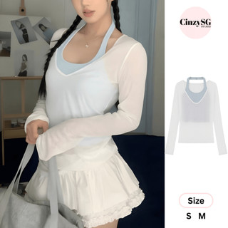 Set Áo Thun Giấy Nữ Tay Dài Cổ Tim Form Rộng Mix Áo Yếm Croptop Ôm Body TD04 CinZy SG 