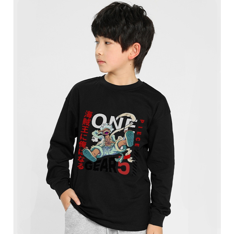 Áo thun cotton dài tay DT25 size 110-170 One Piece Luffy 03 cho bé trai
