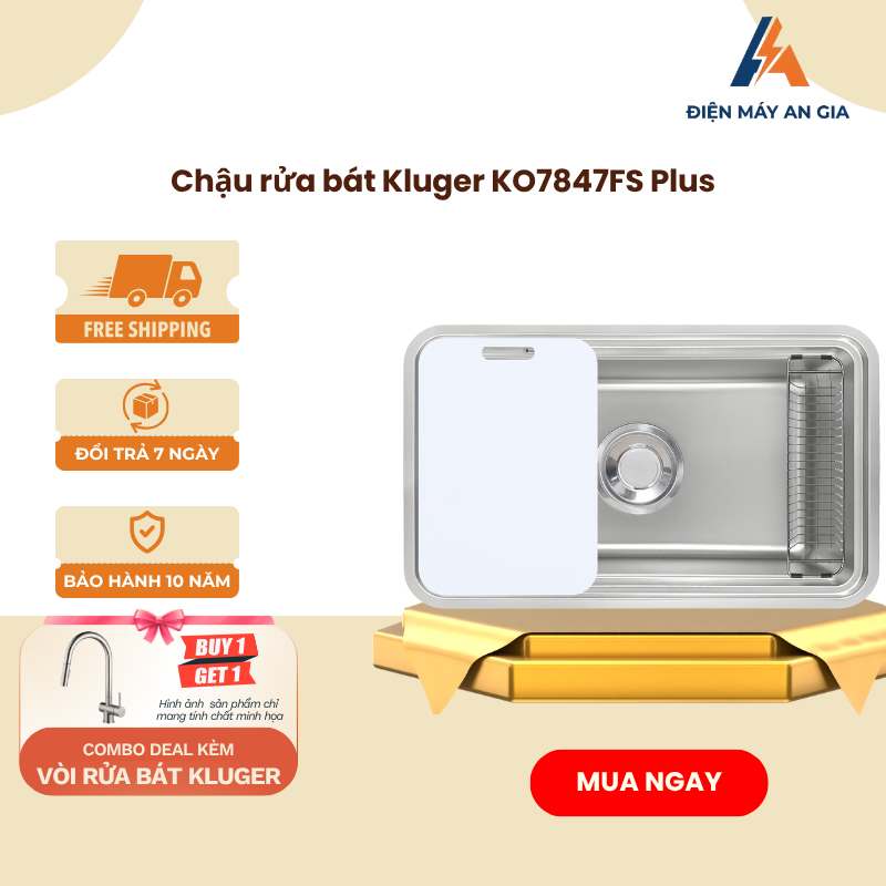 Chậu rửa bát Kluger KO7847FS Plus - Dáng Vuông - Bề Mặt Linen Chống Xước -  Inox POSCO 304 - PEB