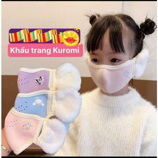 Khẩu Trang Nỉ Kèm Bịt Tai Giữ Nhiệt Hình Kuromi Cho Bé🍀FREESHIP🍀khẩu trang vải nỉ siêu dễ thương chống nắng cho bé