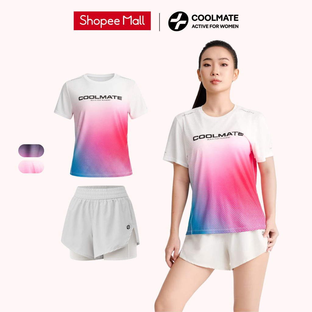 Set đồ bộ chạy bộ Nữ Áo running in logo Coolmate & Quần 2 lớp Core shorts - Coolmate Active For Wome