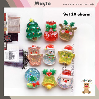  Bộ 9 Sticker Charm 3D chủ đề Noel Bling nhựa cứng gắn Dép Sục MayTo mùa giáng sinh Christmas JB-404 