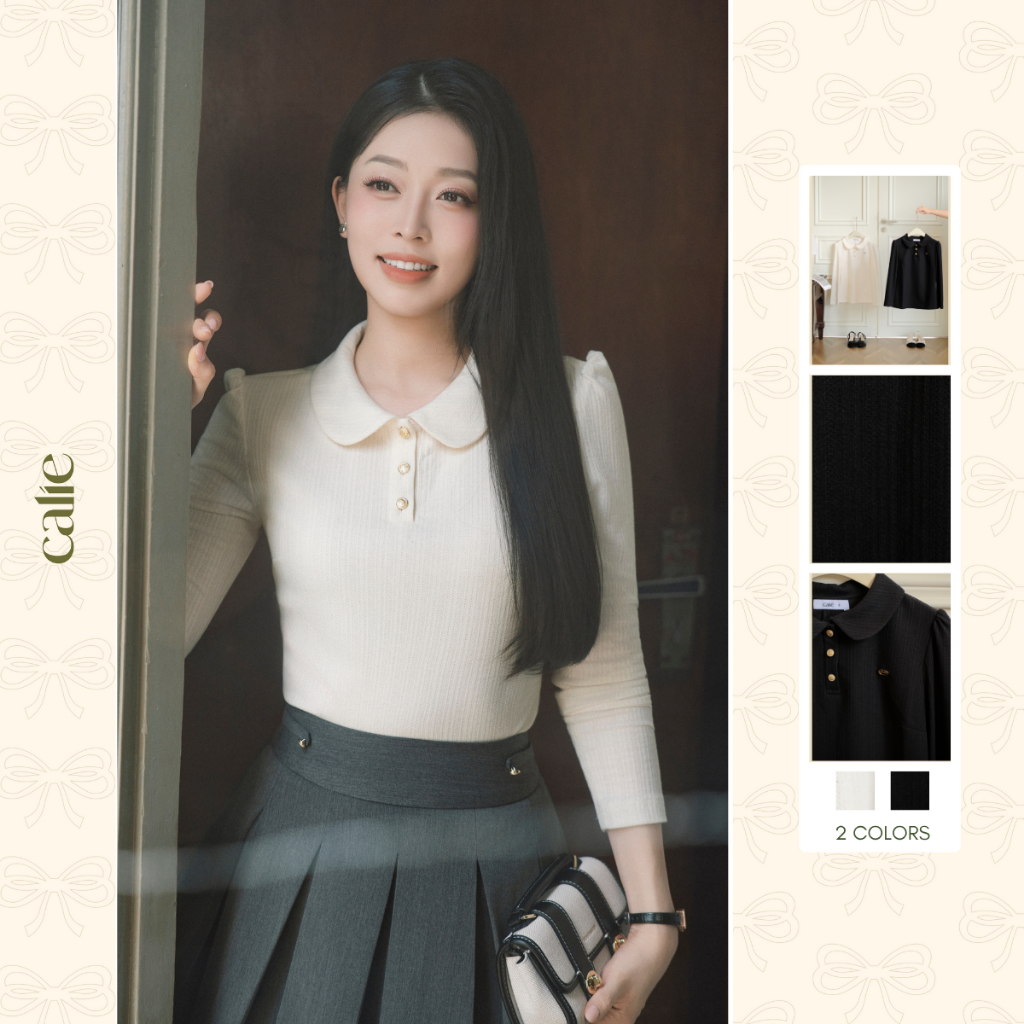 (HNLV) Áo cổ sen mở trụ tag cài, chất liệu cao cấp dễ mix đồ, thời trang thiết kế nữ Calie AC581