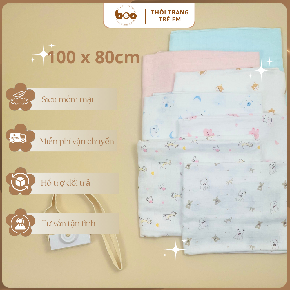 Khăn tắm sợi tre siêu mềm mại Khăn quấn thấm hút kháng khuẩn 2 lớp, 4 lớp cho Trẻ Sơ Sinh 100x80cm