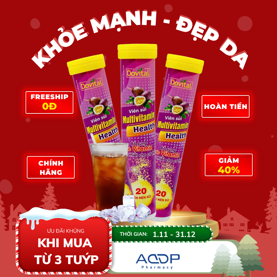 Combo 3 Tuýp vị Chanh Leo Sủi Multivitamin Health Dovital - Tpbvsk bổ sung Vitamin C