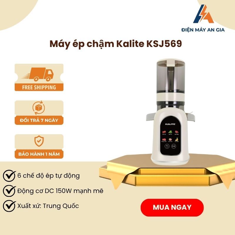 MÁY ÉP CHẬM KALITE KSJ569 – ÉP KIỆT BÃ 99%, KHÔNG SINH NHIỆT, TÍCH HỢP LÀM KEM