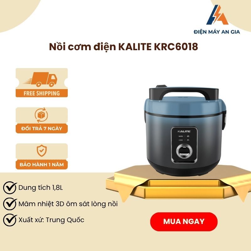 NỒI CƠM ĐIỆN KALITE KRC6018 – DUNG TÍCH 1.8L – LÒNG NỒI NIÊU 5 LỚP - MÂM NHIỆT 3D