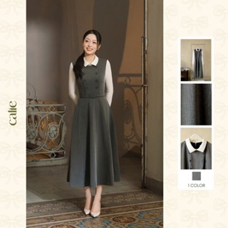   HNLV  Đầm phối tay trắng thăt dây nơ chất liệu mềm mướt kiểu dáng thanh lịch sang trọng thời trang nữ Calie VX321 