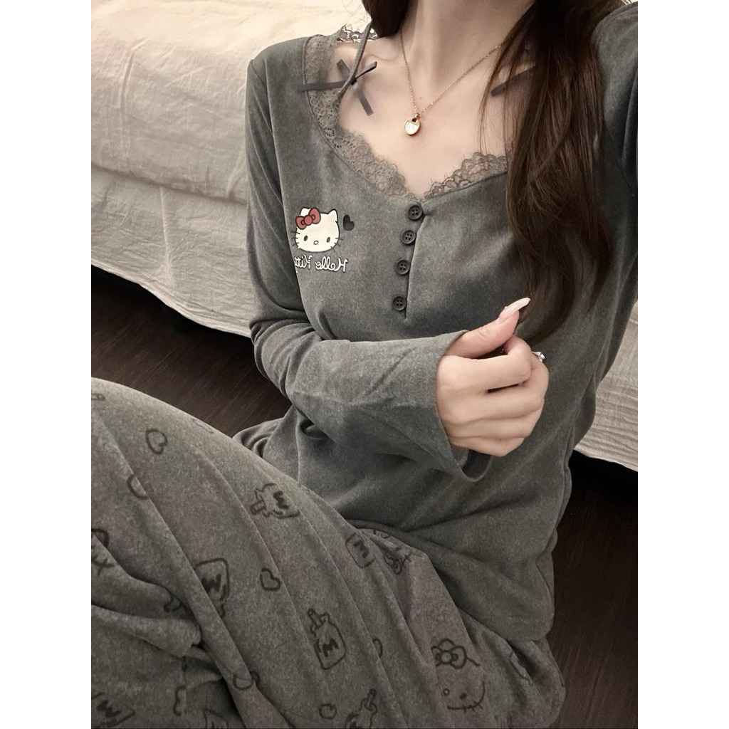 𝐉𝐚𝐧𝐥𝐞𝐞.𝐡𝐨𝐦𝐞𝐰𝐞𝐚𝐫| Bộ thun xám mặc nhà Pijama Hello Kitty Hot 2025.