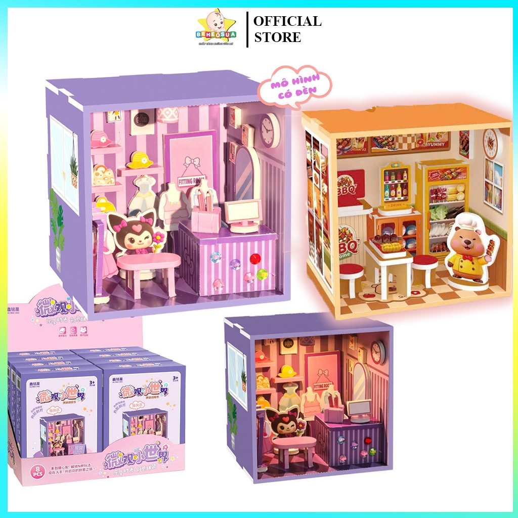 [Hàng Mới Có đèn] Mô Hình Lắp Ghép Nhà Mini, Cửa hàng, Siêu Thị Bằng Xốp size To - Nhà Búp Bê Tự Lắp