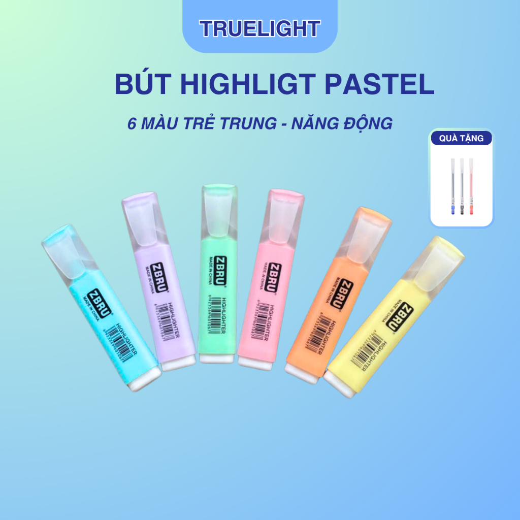 Bút Dạ Hightlight 6 Màu Pastel Trẻ Trung - Tặng 1 Bút Gel Ngẫu Nhiên