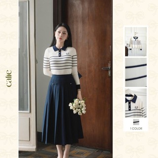   HNLV  Áo len cổ polo sọc ngang chất liệu mềm mướt form basic thanh lịch dễ mix đồ thời trang Calie AF188 