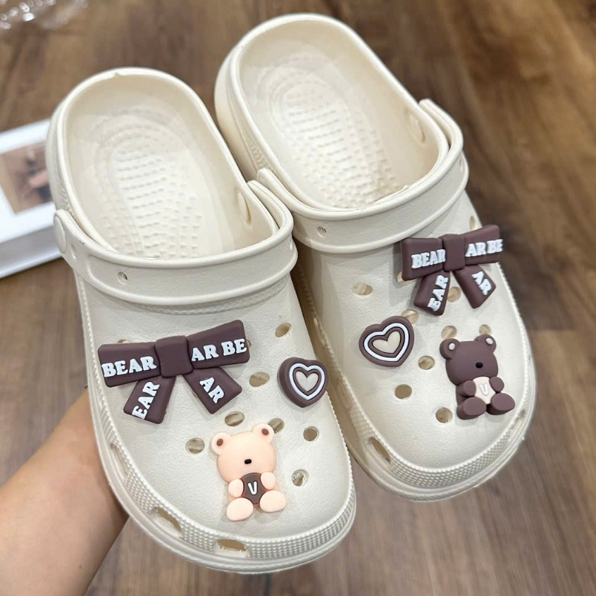 Dép sục nữ, Dép sục nữ nam duet hàn quốc đi mưa cao cấp đẹp nhất tặng 12 sticker