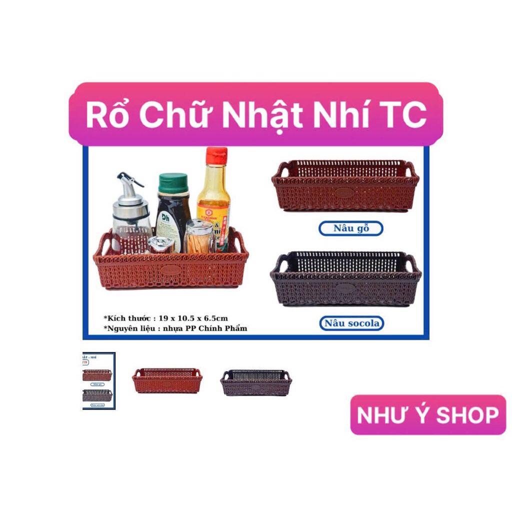 Rổ Nhựa Giả Mây Tre Đan Chữ Nhật TC (Nhí/Trung/Lớn/Đại) - Khay Đựng Đa Năng Có Tay Cầm - Chất Liệu P