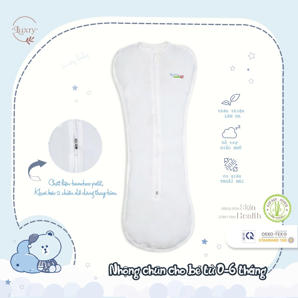 Nhộng Chũn Cho Bé Sơ Sinh Luxry Vải Sợi Tre Cao Cấp, Kháng Khuẩn, giúp Trẻ Ngủ Ngon giấc
