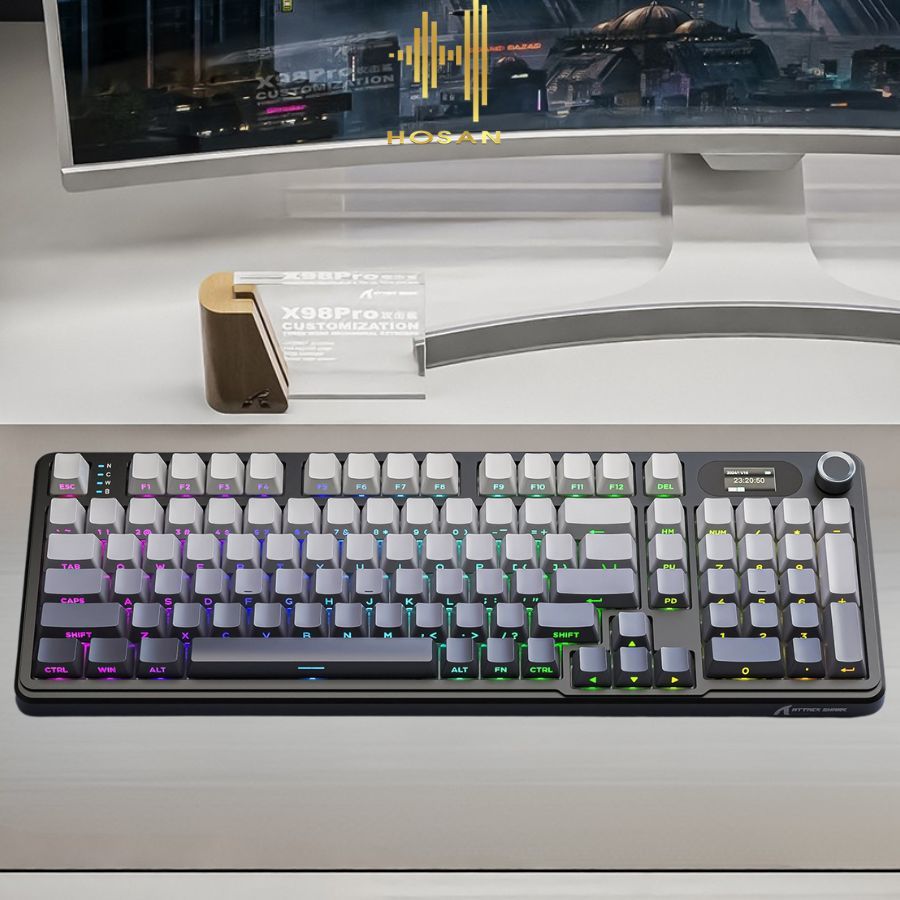 Bàn Phím Cơ HOSAN Attack Shark X98 PRO Kết Nối 3 Chế Độ Và Màn Hình LCD Điều Chỉnh Dễ Dàng