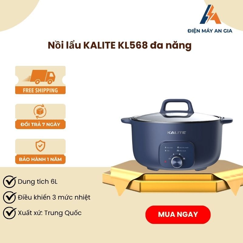 Nồi lẩu điện đa năng Kalite KL568 - Dung tích 6 lít,  Công suất 2000W,  Đa chức năng
