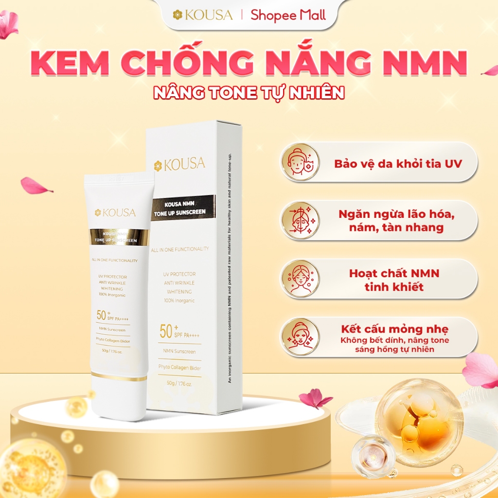  Kem chống nắng Kousa NMN Suncream 1000ppm 5in1 nâng tone dưỡng trắng SPF 50+ PA++++ 50g 