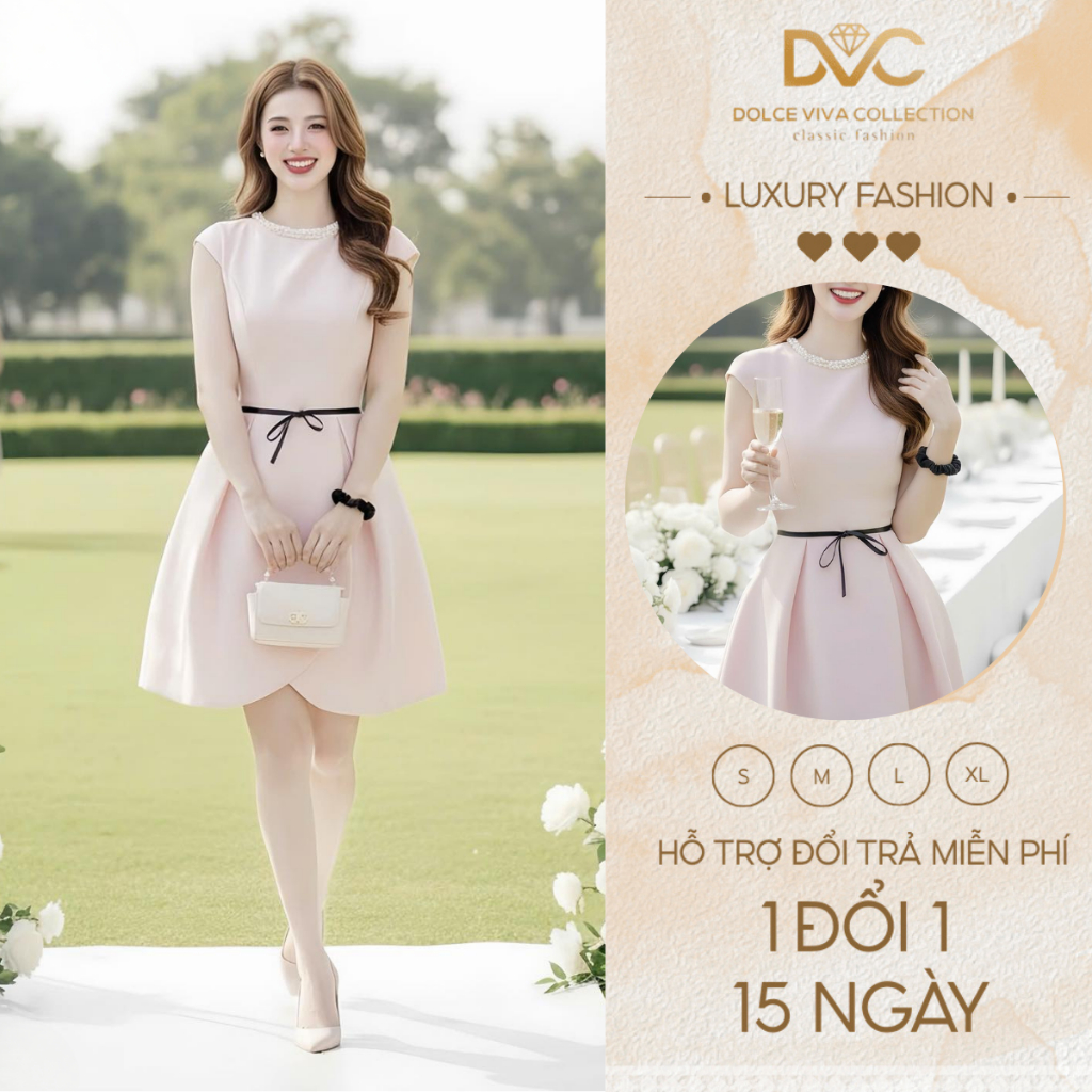 Chính hãng DVC - Ds6743 Thiết kế váy hồng xoè nhẹ tôn dáng trẻ trung