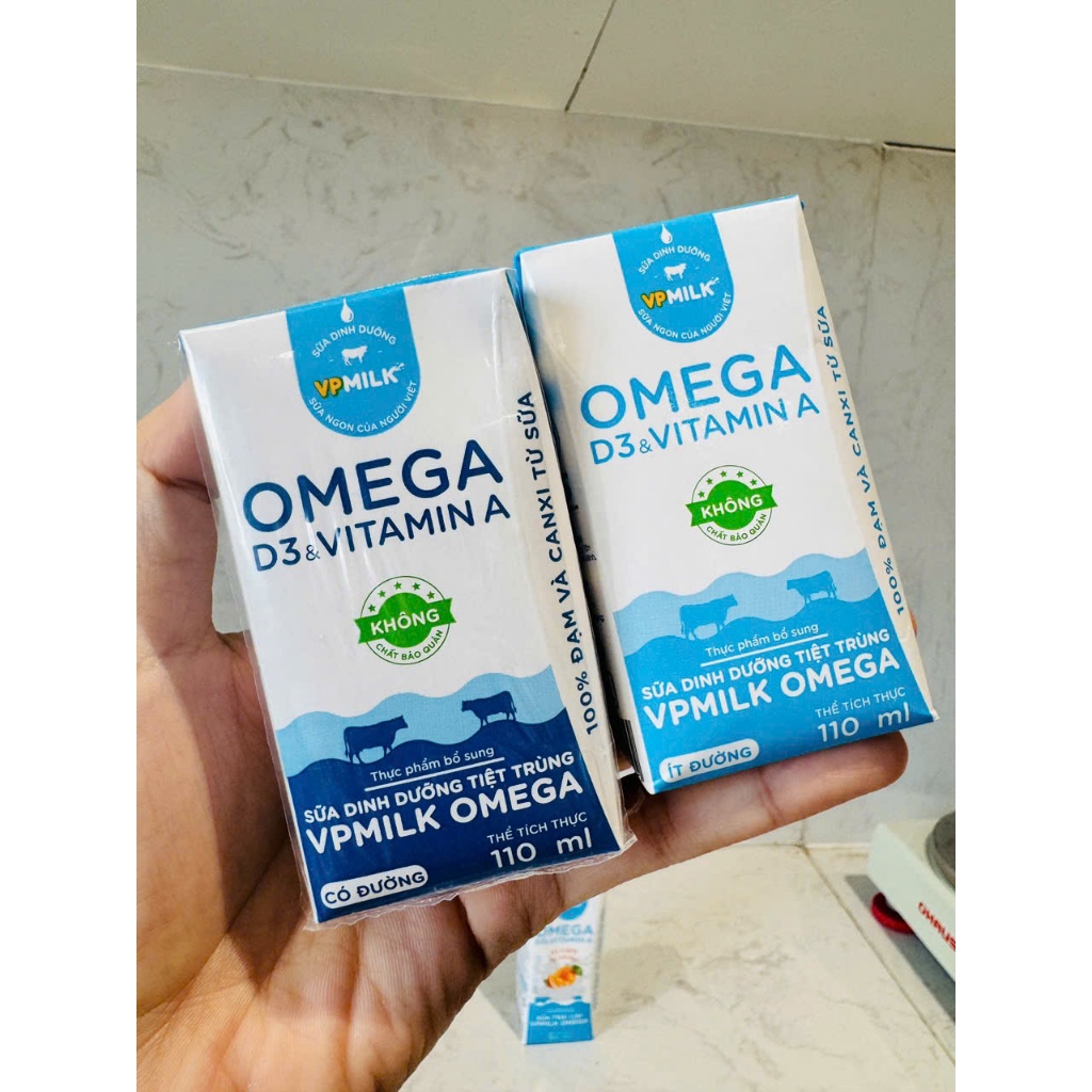 [24 hộp] Sữa Dinh Dưỡng Tiệt Trùng VPMilk Omega / VPMilk Grow- Có Đường/Ít đường 110ml (Mix ngẫu nhi