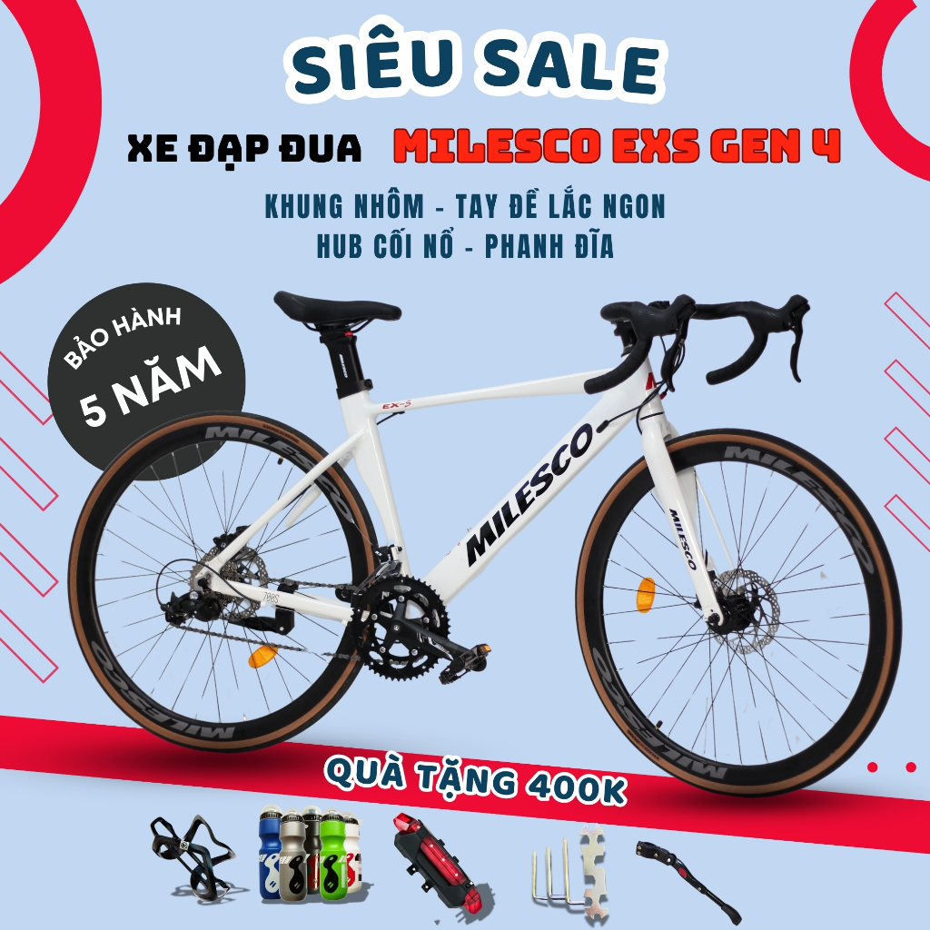 Xe Đạp Road Đua Milesco EXS và Touring Milesco EXT Khung Nhôm Dẹp - Có Cối Nổ- Mẫu mới 2025
