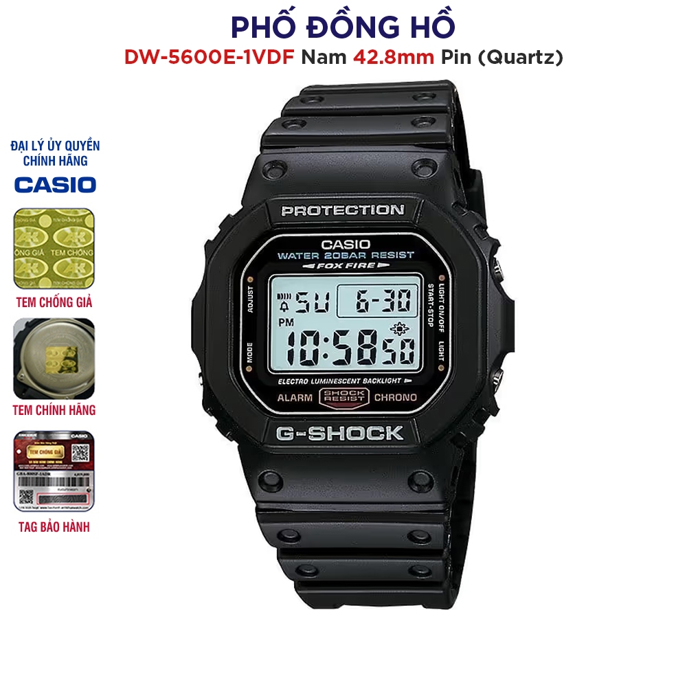 Đồng hồ nam dây nhựa G-SHOCK Casio chính hãng Anh Khuê DW-5600E-1VDF