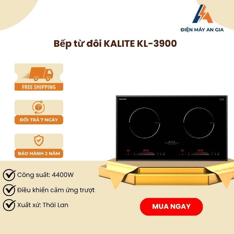 Bếp từ đôi Kalite KL-3900 - công suất mạnh mẽ 4400W, truyền nhiệt nhanh, Mặt kính chịu lực