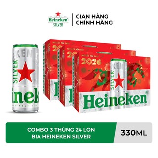  ĐỘ CỒN 4% - HỎA TỐC HCM - Combo 3 Thùng 24 lon bia Heineken Silver 330ml lon - Bao bì Xuân 