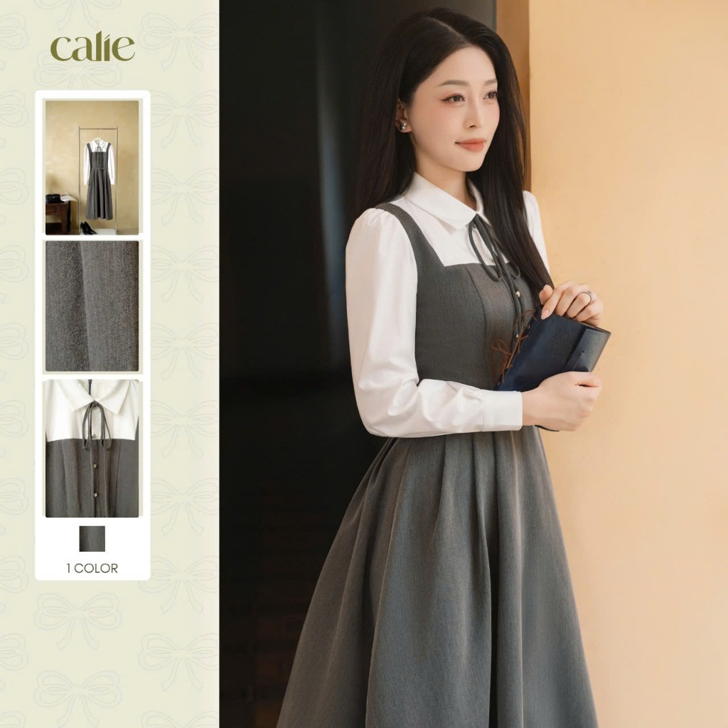 (HNLV) Đầm phối tay trắng thăt dây nơ, chất liệu cao cấp, form dài thanh lịch sang trọng thời trang 