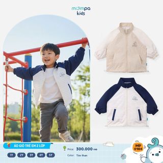  Áo khoác gió cho bé Mompa 1-5 tuổi 2 lớp lót lưới mềm mại khoá kéo dây rút bo ống DQ 0184 