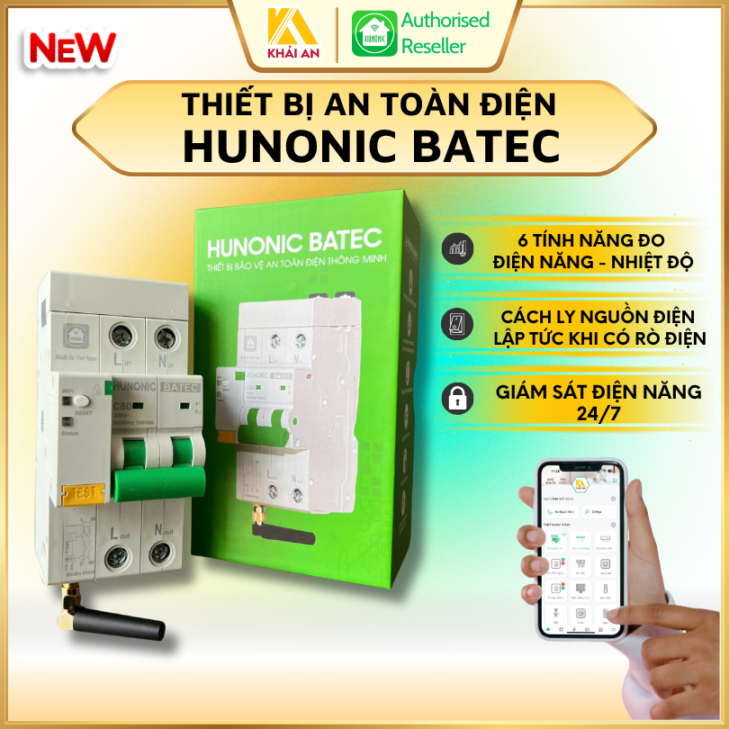 Công Tơ Điện Tử HUNONIC BATEC Chống Giật Chống Rò, Hẹn Giờ RTC, Đo điện năng 6 thông số