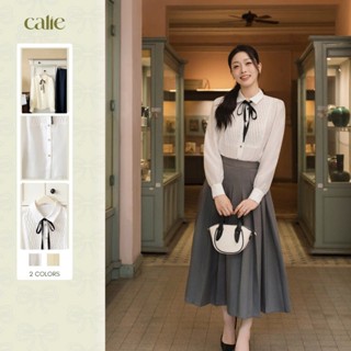   HNLV  Áo sơ mi mix nơ đen chất liệu thô hàn mềm form basic thanh lịch thời trang thiết kế Calie AC573 