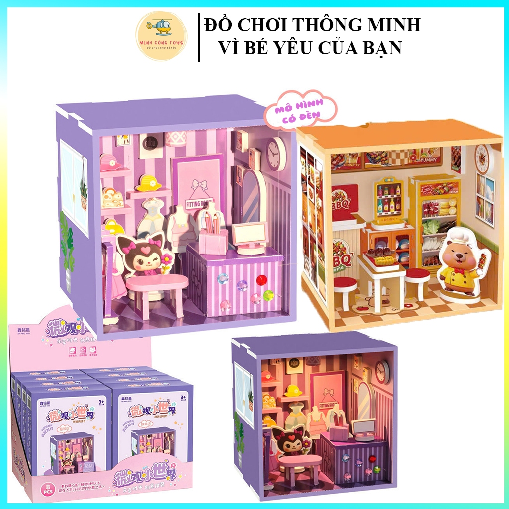 Mô Hình Lắp Ghép Nhà Mini Có Đèn, Cửa hàng, Siêu Thị Bằng Xốp size To - Nhà Búp Bê Tự Lắp Ráp Sáng T