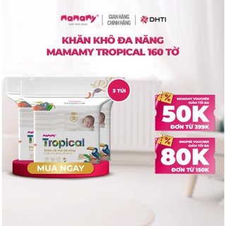   Hannah Olala  Khăn khô cao cấp cho bé Mamamy 100% sợi tự nhiên và rayon Tropical gói 160 tờ mềm dai sạch cực 