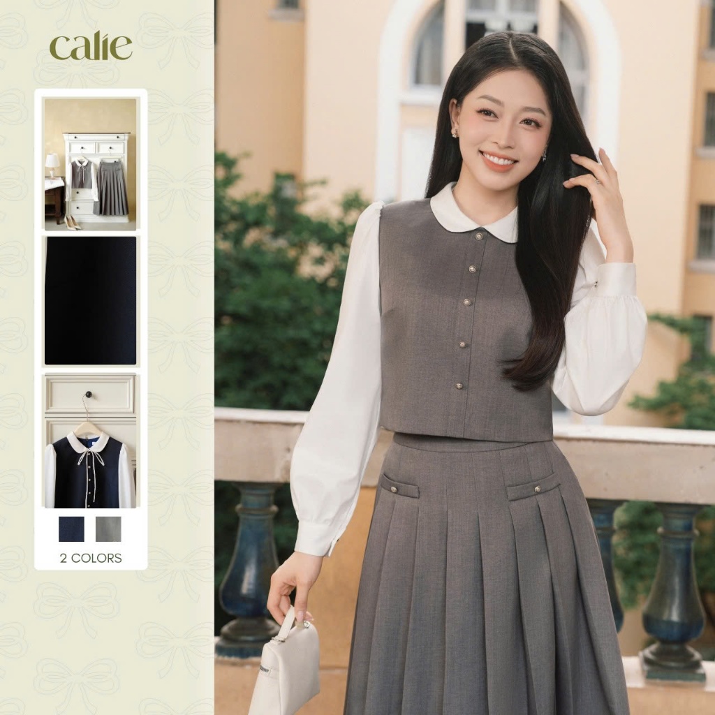 (HNLV) Áo ghi cổ sen phối tay thô trắng, chất liệu cao cấp, form basic dễ mix đồ thời trang nữ Calie