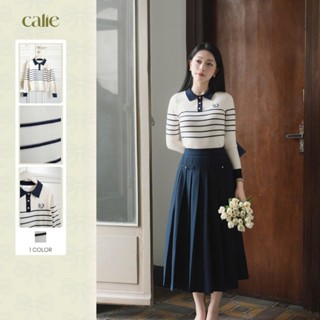   HNLV  Áo len cổ polo sọc ngang chất liệu mềm mại form basic thanh lịch thời trang nữ Calie AF188 
