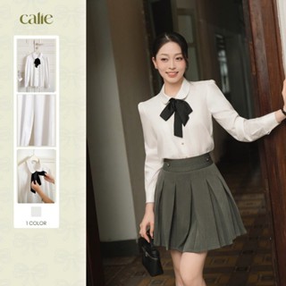   HNLV  Áo sơ mi trắng cổ sen nơ đen chất liệu thô hàn mềm mát thời trang nữ Calie AS344 