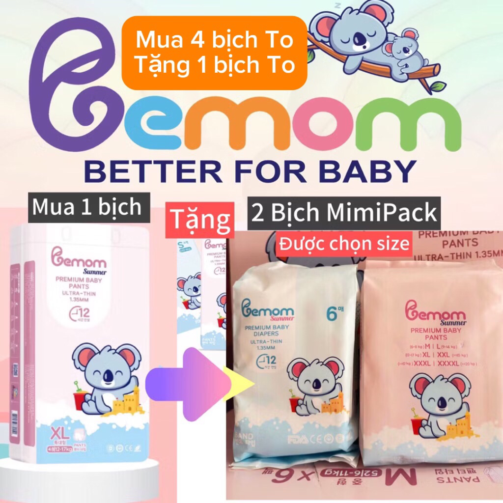 (tặng thêm 12m)Tã/Bỉm BEMOM,Bỉm bemom Nội Địa Hàn QUỐC đủ size M58/L52/XL48/XXL46, bỉm bemom hàn quố
