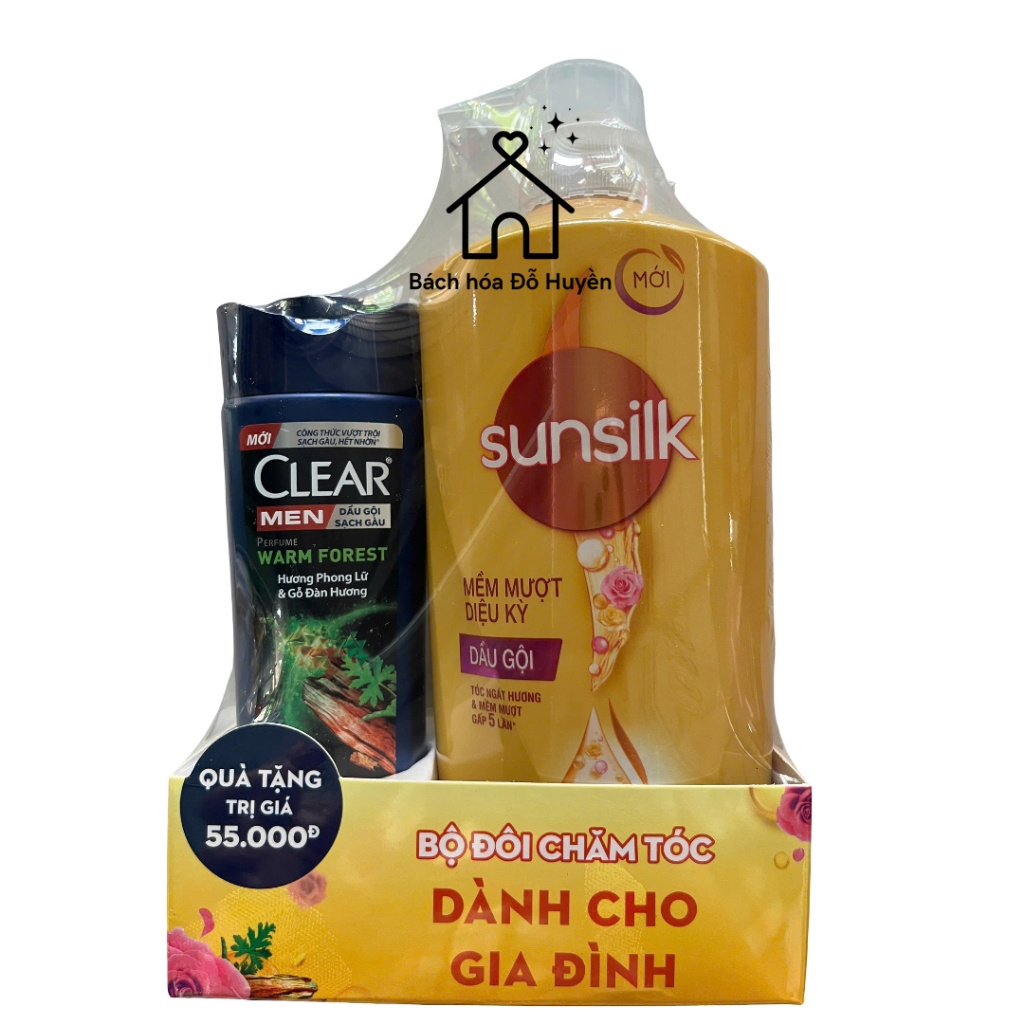 Dầu gội Sunsilk Mềm mượt diệu kỳ(vàng) 650g tặng dầu gội Clear Men 140g