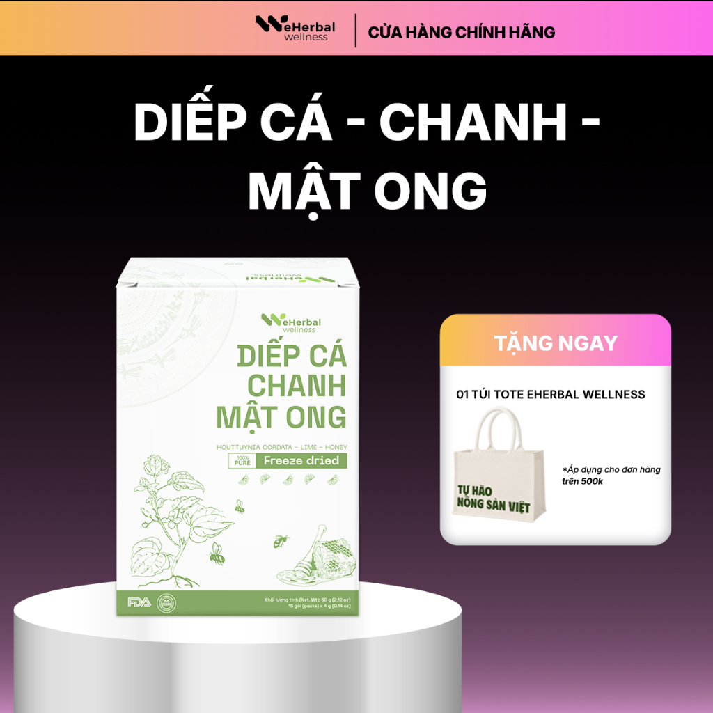  Diếp Cá Chanh Mật Ong Eherbal Wellness Bột Rau Củ Sấy Thăng Hoa  Hộp 60g | 15 gói x 4g  