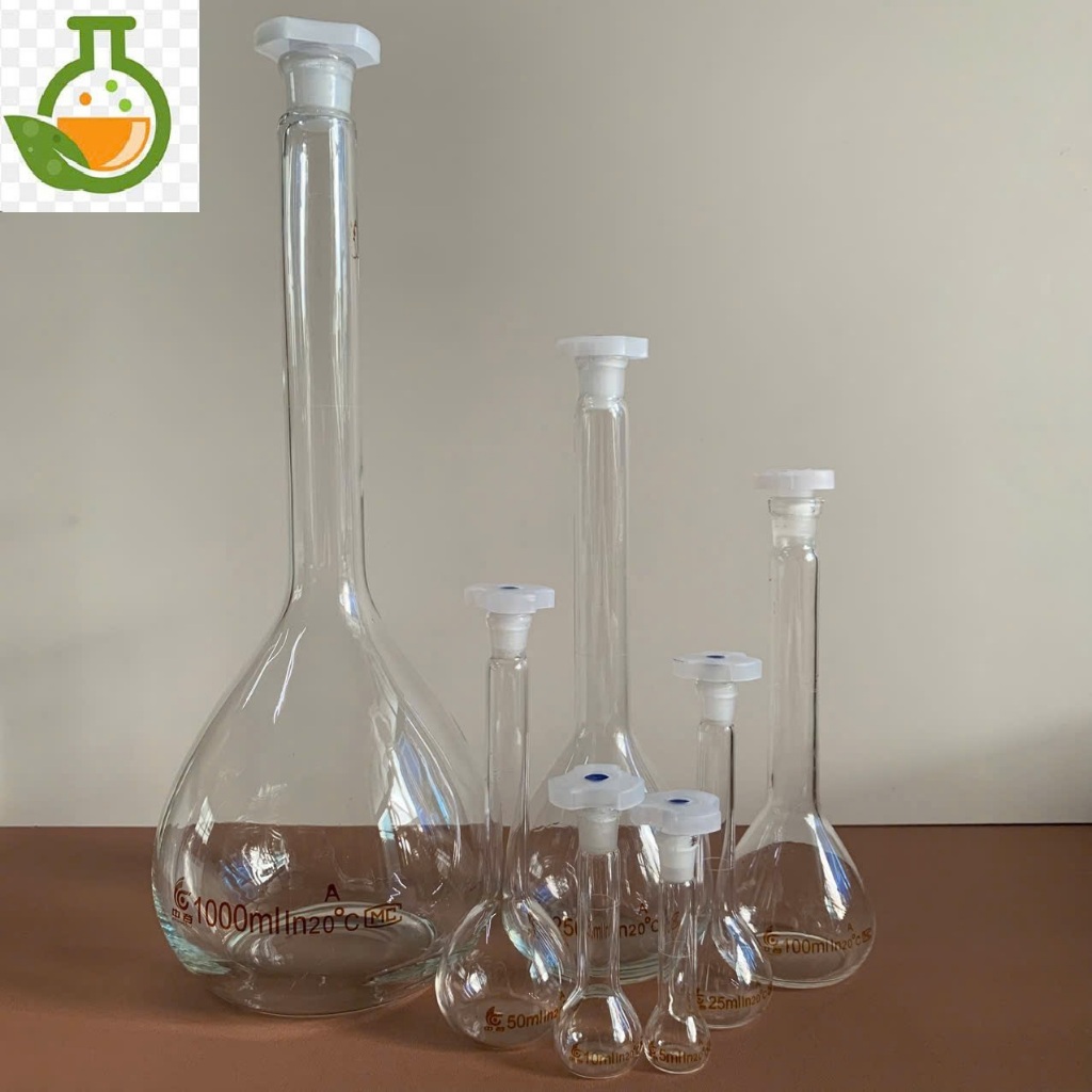 Bình định mức trắng thủy tinh nút nhựa 5ml 10ml 25ml 50ml 100ml 250ml 500ml 1000ml