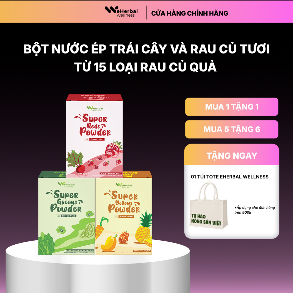 Bột Nước Ép Trái Cây Và Rau Củ Quả Tươi 15 Loại Tổng Hợp Nguyên Chất Eherbal Wellness