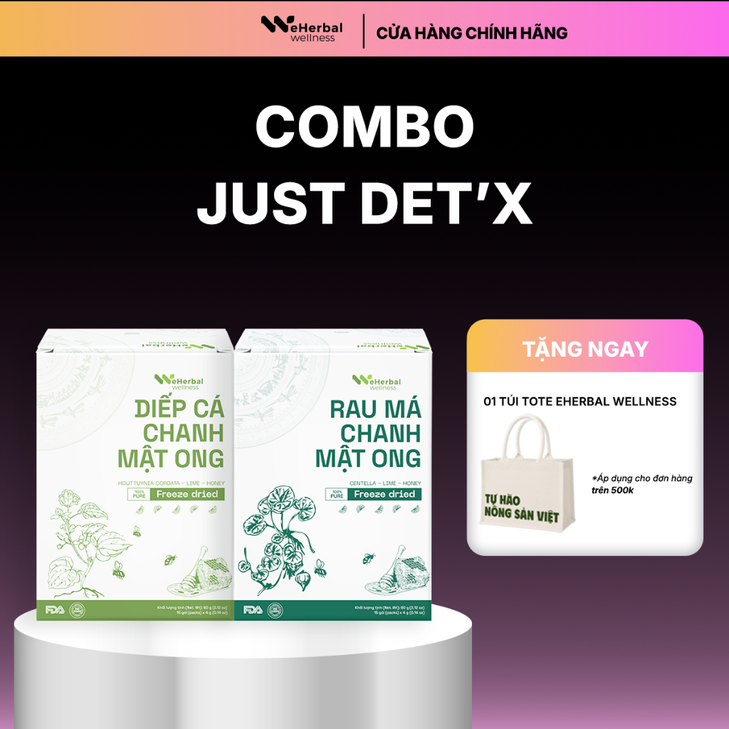 Combo Rau Má Diếp Cá Chanh Mật Ong Eherbal Wellness Thanh Lọc, Giảm Nóng Trong