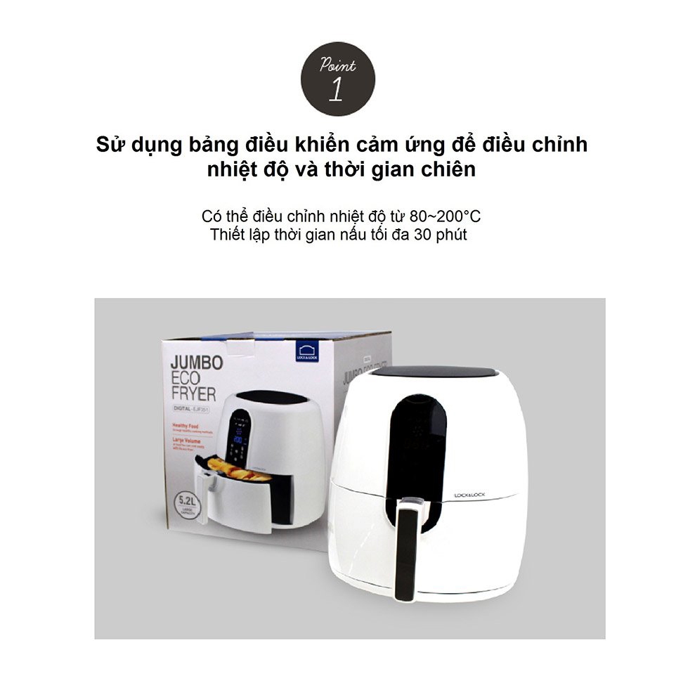Nồi chiên không dầu Lock&Lock 5.2 lít  EJF351 màu trắng