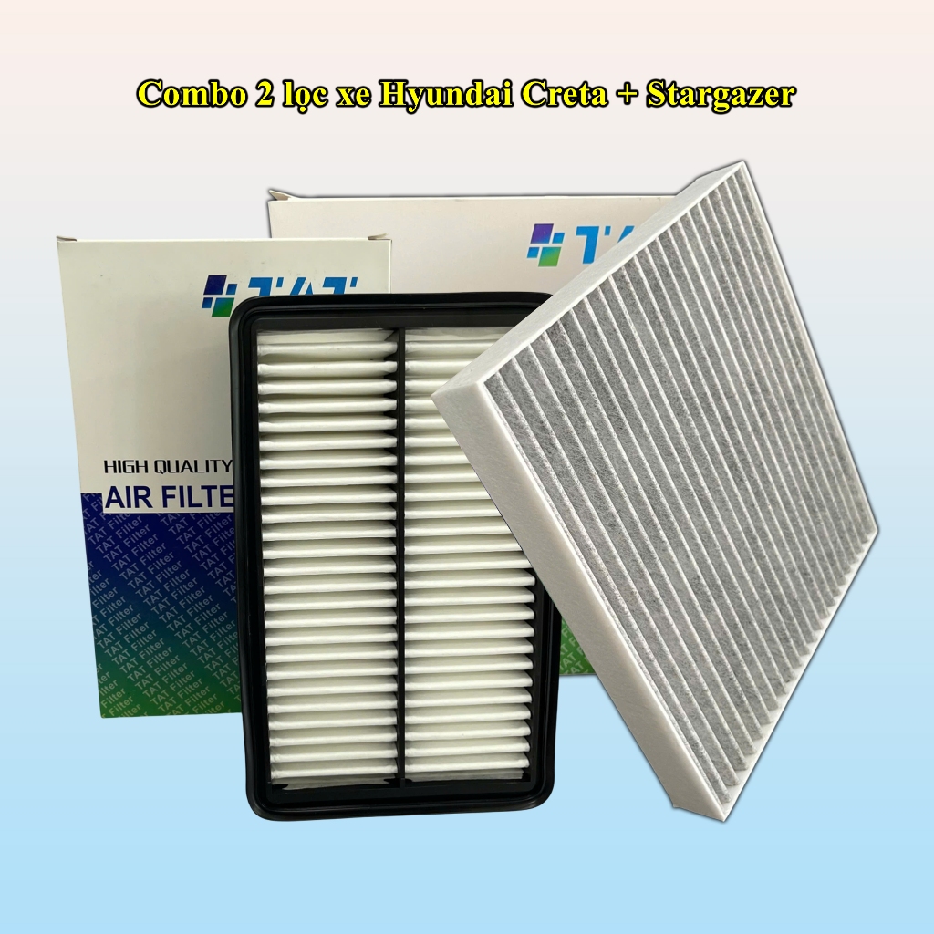 Combo (2 lọc) Lọc gió điều hoà + Lọc động cơ cho xe Creta, Stargazer - TAT Filter