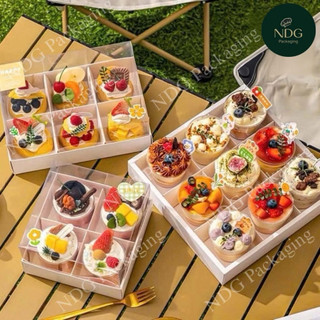  10 Hộp Mica Trong Suốt đựng bánh mousse tiramisu panna cotta 4 6 9 ô bánh 
